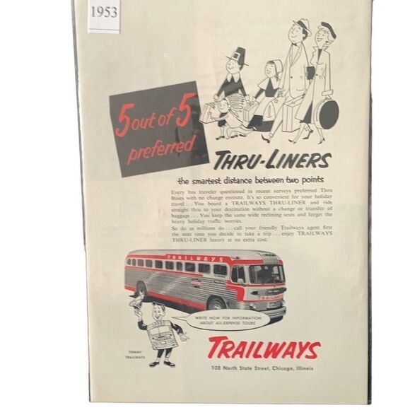 Vintage 1953 Trailways Thru-Liners Ad Advertisement - Picture 2 of 4